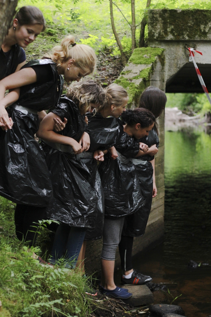 the last task - walking in a  cold spring-river as a team