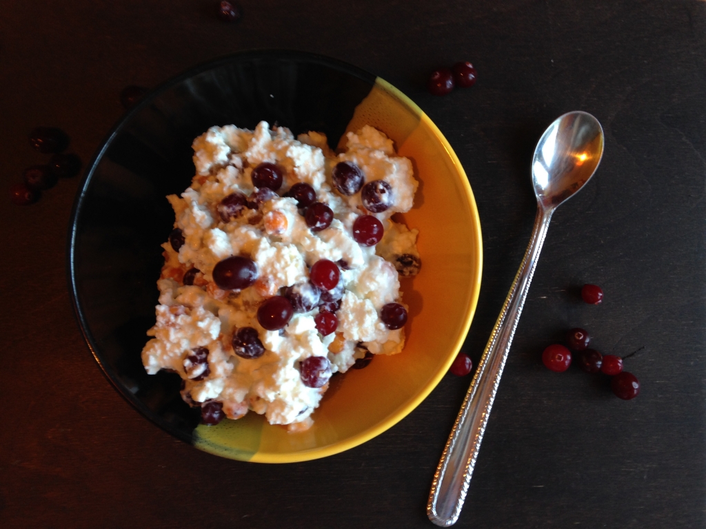 curd, Greek yogurt, cranberry and sea buckthorn snack