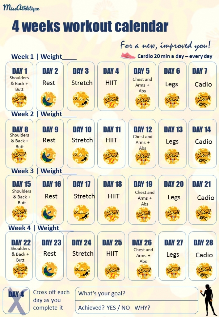 4 weeks workout calendar